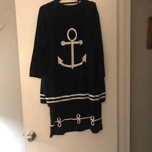 Talbots knit navy dress with matching cardigan